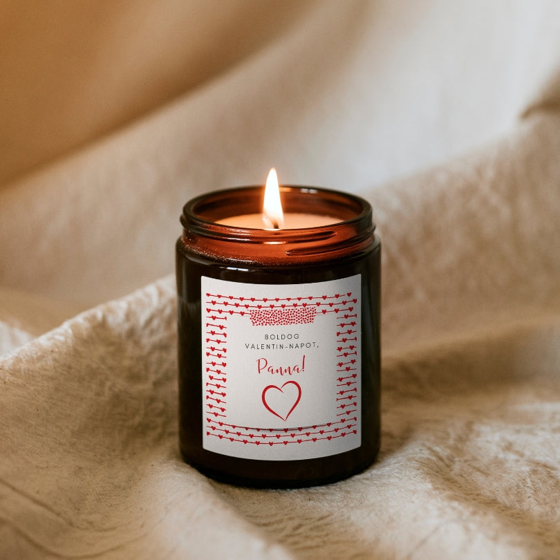 Valentin-napi személyre szabható gyertya barna tégelyben